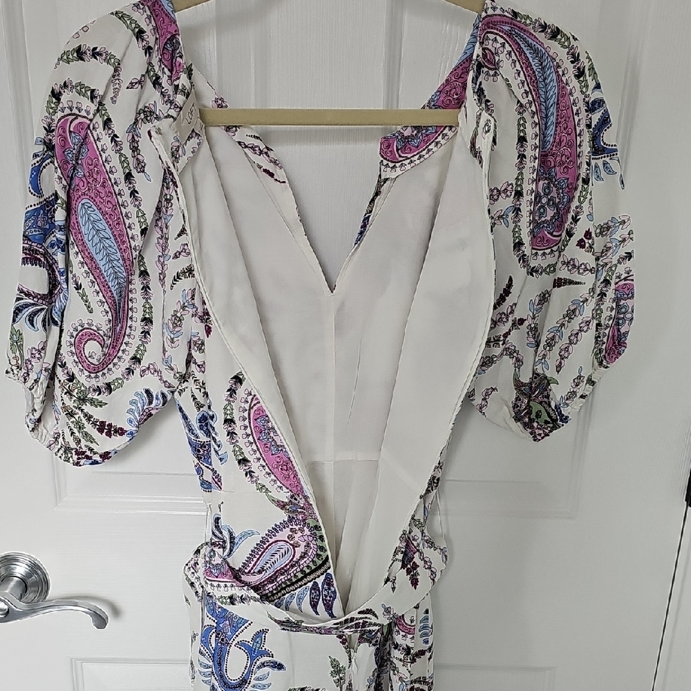 LOFT Paisley Print Mini Dress - Purple, Blue, Pink - Picture 7 of 9